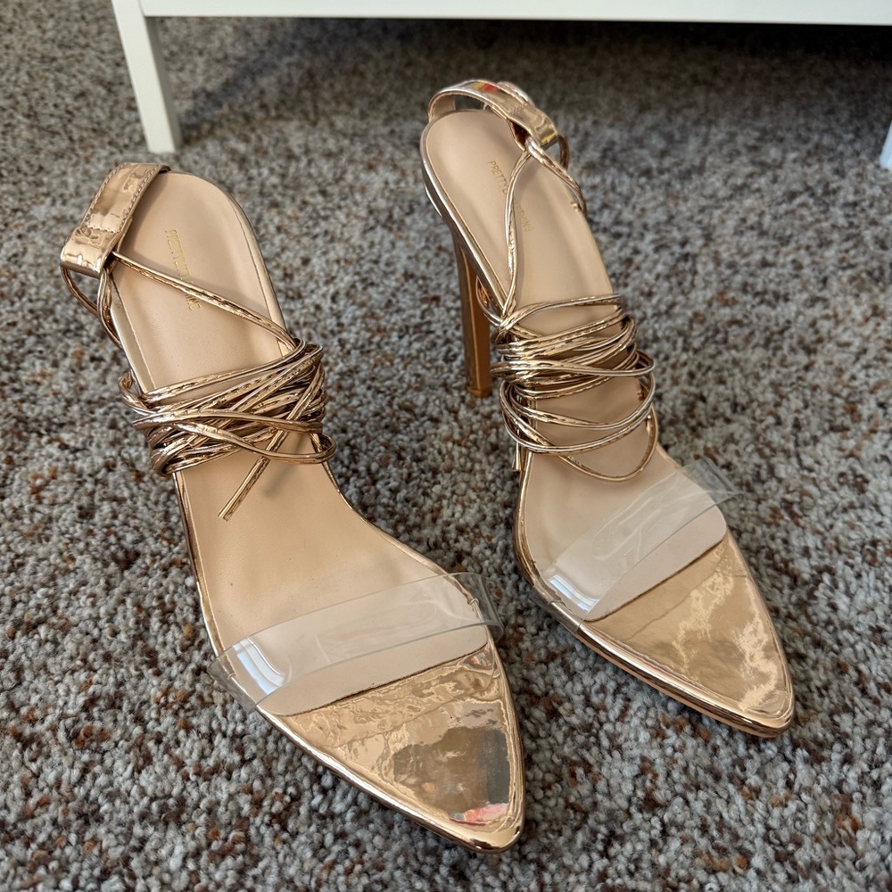 PrettyLittleThing Gold Lace Up Heels